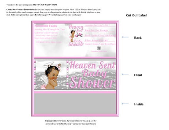 Printable Candy Bar Wrappers | Heaven Sent Angel Silver Pink African American Baby Shower Chocolate Bar Labels | Instant Download Il_570xn