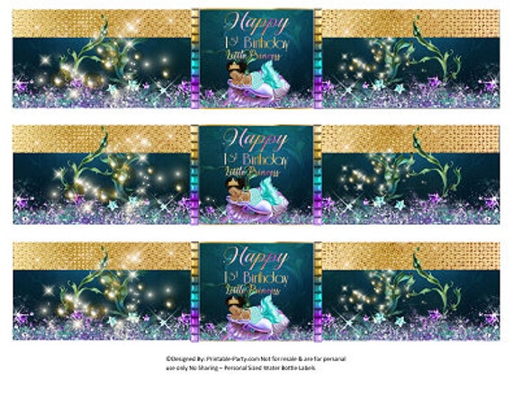 Printable Water Bottle Labels | Mermaid Princess 1st Birthday Teal Purple Gold Teal African Drink Wrappers | Instant Download Il_570xn