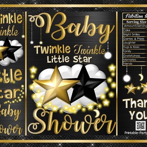 Printable Potato Chip Bags | Black Gold Twinkle Twinkle Little Star | Nursery Rhyme Baby Shower Favors