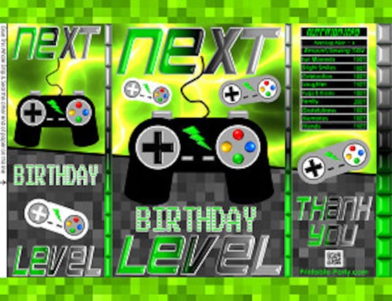 Printable Potato Chip Bags | Video Game Next Level Controller Green Gray Black Birthday Favors Il_570xn