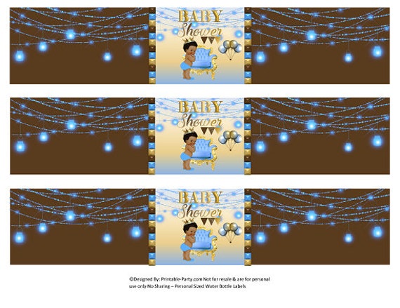 Printable Water Bottle Labels | Baby Shower Brown Blue Gold African Ethnic Royal Prince Drink Wrappers | Instant Download Il_570xn