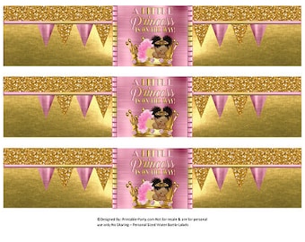 Printable Water Bottle Labels | Baby Shower Pink Gold Glitter Sleeping Tutu African Ethnic Royal Princess Drink Wrappers | Instant Download