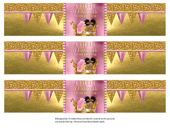 Printable Water Bottle Labels | Baby Shower Pink Gold Glitter Sleeping Tutu African Ethnic Royal Princess Drink Wrappers | Instant Download Il_570xn