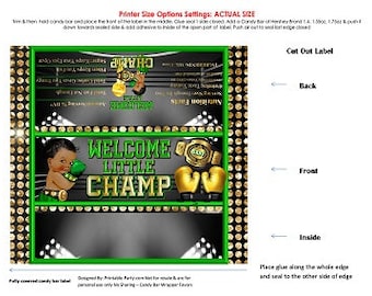 Etiquetas imprimibles de barra de caramelo completamente envueltas / Boxeo Boxer Boy Sports Champ African Green Gold Baby Shower Chocolate Favor / Descarga instantánea