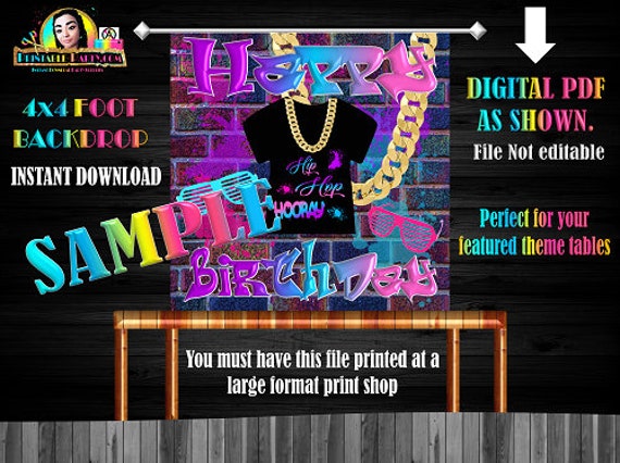 Backdrop Banner 4x4 Foot Printable PDF Instant Download | Throwback Hip Hop Fresh Music Birthday 80's 90's Pink Blue Black Gold Il_570xn