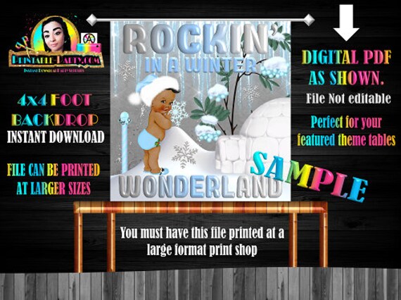 Backdrop Banner 4x4 Foot Printable PDF Instant Download | Rockin Winter Wonderland Christmas Snow African Blue Silver Ethnic Baby Shower Il_570xn