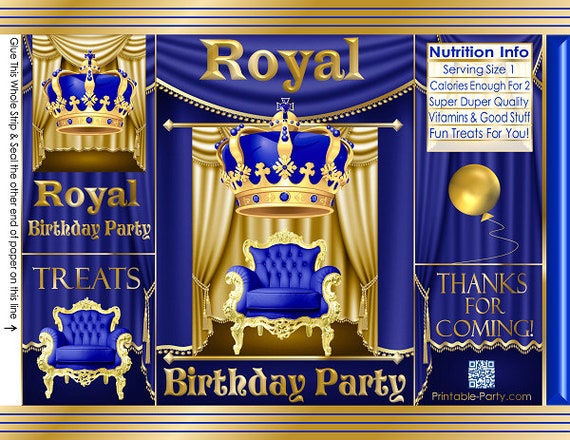 printable chip bags treat bags royal blue gold birthday etsy blue and gold birthday party
