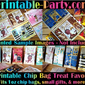 Printable Potato Chip Bags Blue White Gold Prince Ethnic African Amercian Boy Royal Baby Shower Favors image 2