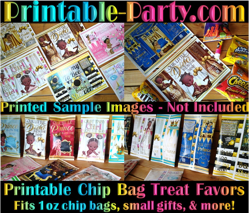 Printable Potato Chip Bags Blue White Gold Prince Ethnic African Amercian Boy Royal Baby Shower Favors image 2