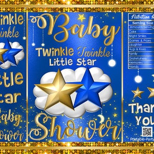 Printable Potato Chip Bags | Royal Blue Gold Twinkle Twinkle Little Star | Nursery Rhyme Baby Shower Favors