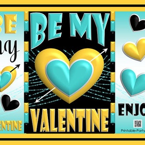 Bolsas de regalo imprimibles para el día de San Valentín, envoltorios de bolsas de patatas fritas, color amarillo, verde azulado y negro