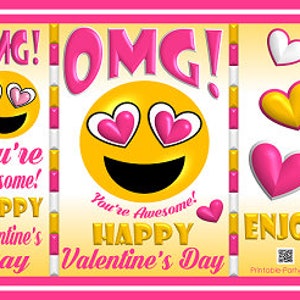 Imprimible Emoji Corazón Saludos del Día de San Valentín Tratar Bolsas de Regalo Amarillo Rosa Fuerte / Envoltorios de Bolsas de Patatas Fritas
