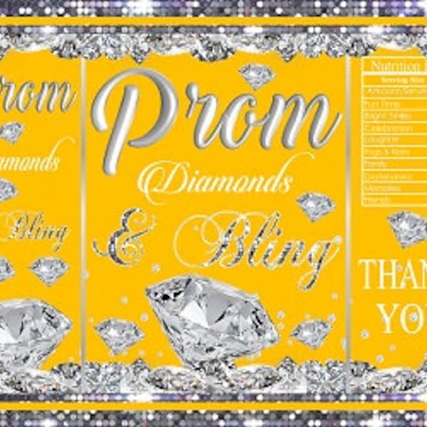 Printable Potato Chip Bags | Yellow Silver & Bling Diamond Prom Graduation School | Party Favors