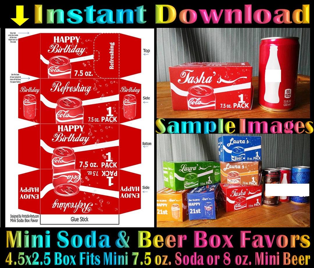 Printable Mini Soda Beer Box Red Cola Instant Download Favor Boxes