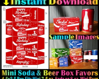 Printable Mini Soda Beer Box Red Cola | Instant Download Favor Boxes |Treat Box | Party Box