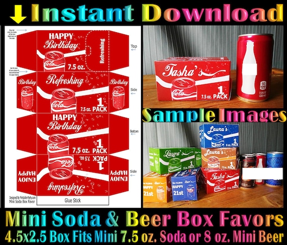 Printable Mini Soda Beer Box Red Cola Instant Download Favor Boxes treat  Box Party Box -  Sweden