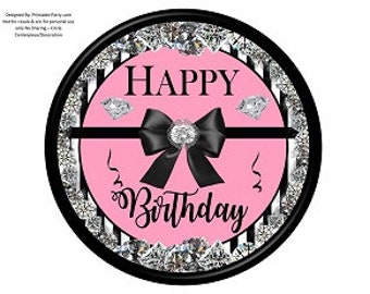 8 Inch Circle Printable PDF Instant Download Charger Plate Insert Center Piece | Vintage Bow Striped Diamond Pink Black Centerpiece