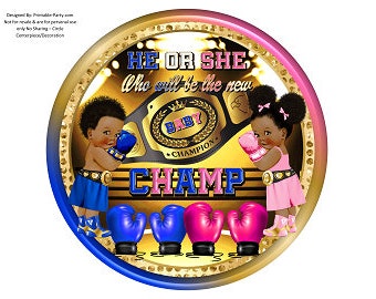 Círculo de 8 pulgadas imprimible PDF Descarga instantánea Placa de cargador Insertar pieza central / Boxeo Boxer Champ Deportes Azul Oro Negro Baby Shower