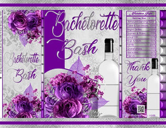 Printable Potato Chip Bags | Bachelorette Wedding Bridal Floral Flower Damask Purple Silver Gray | Elegant Party Favors Il_570xn