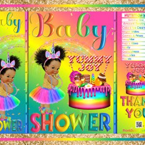 Printable Chip Bags | Unicorn Pink Rainbow Gold African Baby Shower | Instant Download