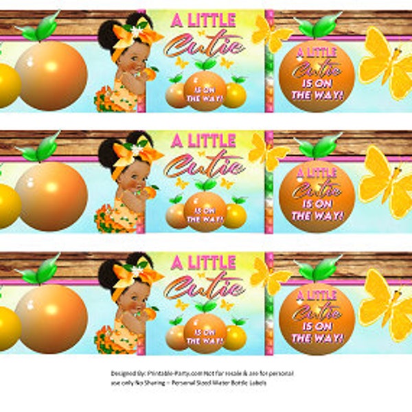 Printable Water Bottle Labels |  Orange Cutie Fruit Tangerine Clementine Girl Baby Shower Drink Wrappers | Instant Download