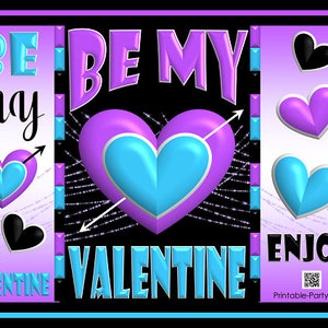 Bolsas de regalo imprimibles para el día de San Valentín Púrpura Azul Negro / Envoltorios de bolsas de papas fritas