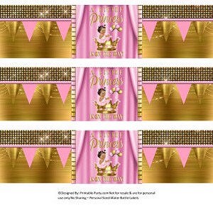 Printable Water Bottle Labels | Baby Shower Pink Gold African Ethnic Royal Princess Girl Drink Wrappers | Instant Download