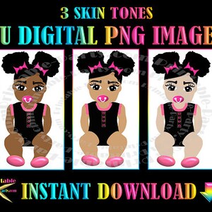 African Baby Girl Afro Puffs | Pink Black Gold Onesie slippers | Digital Download PNG Clipart Graphics Commercial Use OK