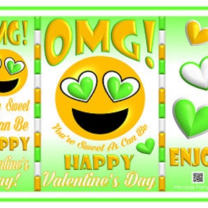 Imprimible Emoji Corazón Saludos del Día de San Valentín Bolsas de Regalo Verde Amarillo / Envoltorios de Bolsas de Patatas Fritas
