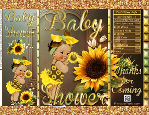 Printable Potato Chip Bags | Sunflower Flower Floral Brown Green Yellow Gold Favor Bags Instant Download Il_570xn