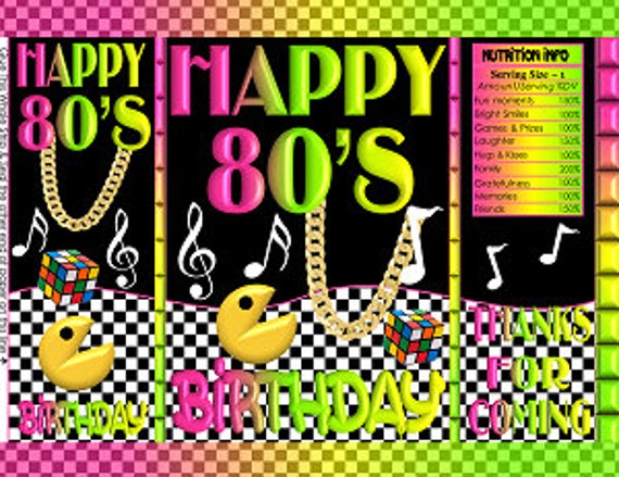 Printable Potato Chip Bags | 80's Neon Green Pink Yellow Checker Birthday Favors Il_570xn