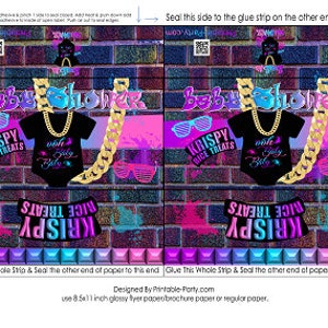 Printable Krispy Rice Treat Labels | Throwback 80&#39;s 90&#39;s Baby Shower Fresh Onesie Hip Hop Blue Pink Purple Black Gold  | Instant Download