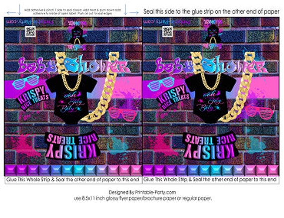 Printable Krispy Rice Treat Labels | Throwback 80's 90's Baby Shower Fresh Onesie Hip Hop Blue Pink Purple Black Gold | Instant Download Il_570xn
