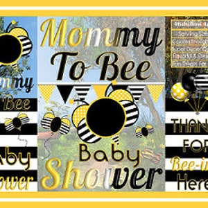 Printable Potato Chip Bags | Mommy To Bee Baby Shower Theme | Black Yellow Stripes Bumble Bees Instant Download