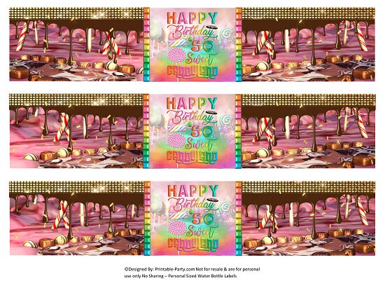 Printable Water Bottle Labels Candyland Drink Wrappers | Etsy