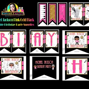 Inspiriert von M.J. Rock With You Pink Schwarz Gold Themed Geburtstagsdekorationen