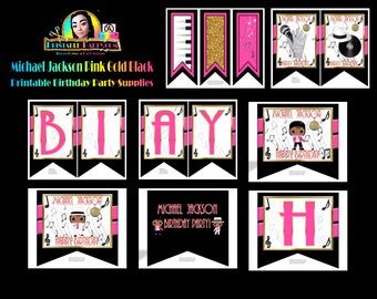 Inspired By M.J. Rock With You Pink Black Gold Themed Birthday Decorations