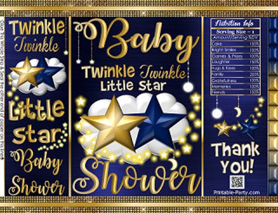 Printable Potato Chip Bags Dark Navy Blue Gold Twinkle Twinkle