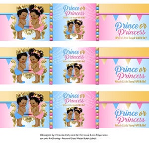 Printable Water Bottle Labels |  Royal Gender Reveal Prince Princess Blue Pink Gold African Ethnic Drink Wrappers | Instant Download