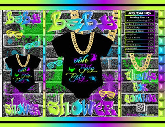 Printable Potato Chip Bags | Fresh Hip Hop Throwback 90's 80's Onesie Baby Shower Retro Theme Favors | Lime Blue Purple Graffiti Urban Il_570xn