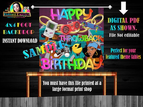Backdrop Banner 4x4 Foot Printable PDF Instant Download | Throwback Retro I Love The 80's 90's Birthday Gold Hip Hop Backdrop Il_570xn