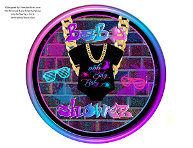 8 Inch Circle Printable PDF Instant Download Charger Plate Insert Center Piece Throwback Hip Hop Fresh Baby Shower Pink Blue Black image 1