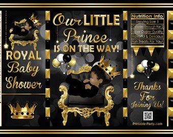 Printable Potato Chip Bags | Black Gold | Ethnic African Amercian | Royal Baby Shower Favors