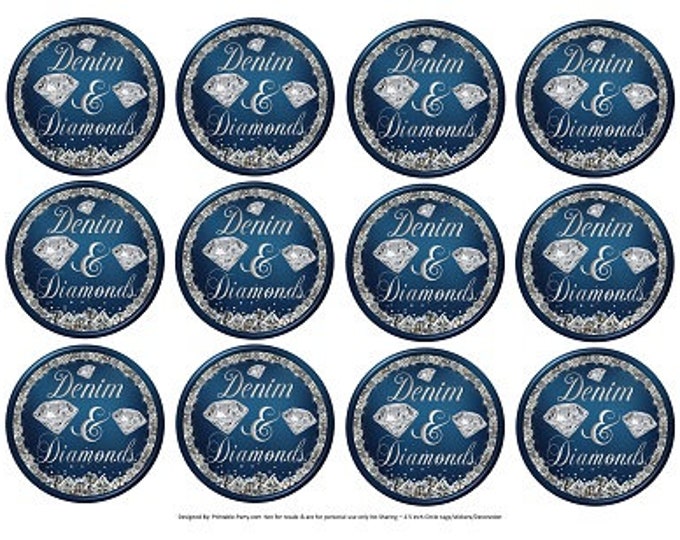 2.5 Inch Circle Tags Printable PDF Instant Download Denim and Diamonds