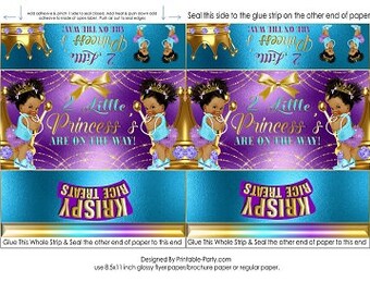 Étiquettes imprimables de friandises au riz Krispy | Royal Princess Twins Violet Bleu Or Faveurs| Téléchargement instantané