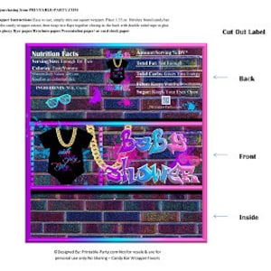 Envoltorios de barra de caramelo imprimibles / Throwback Hip Hop Fresh 90&#39;s Pink Blue Black Baby Shower Chocolate Bar Labels / Descarga instantánea