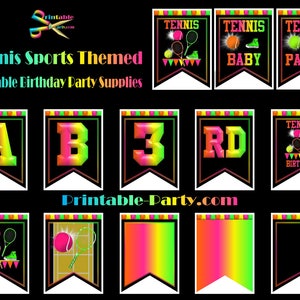 Printable Tennis Sports Theme Girl Birthday Party Supplies DIY Decorations