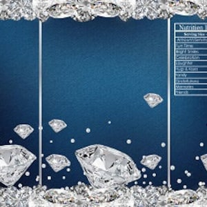 Lege bewerkbare afdrukbare chipszakken | Denim Diamond Bling Glam feestartikelen | Verjaardag Babyshower Bruiloft Wit Blauw Zilvergrijs