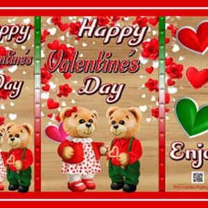 Bolsas de regalo imprimibles para el día de San Valentín, osito de peluche, rojo, blanco, verde, envoltorios de bolsas de patatas fritas