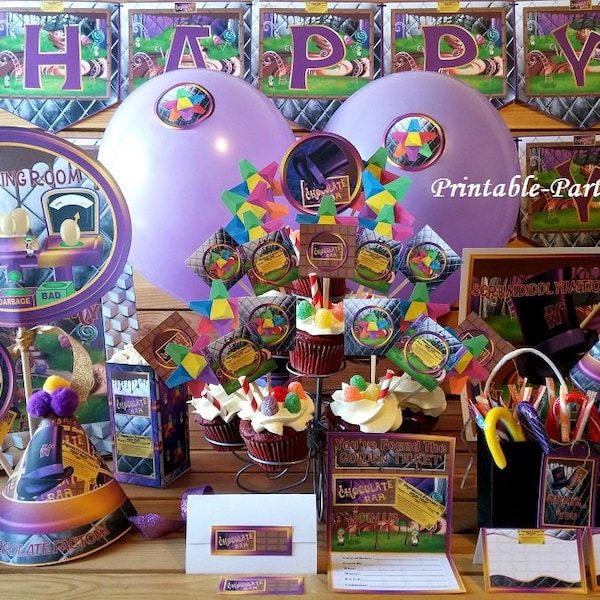 Décorations de fournitures de fête imprimables sur le thème de la chocolaterie Candyland